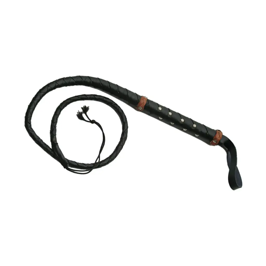 Arena Grip Studded-Handle Bullwhip - Black Leather