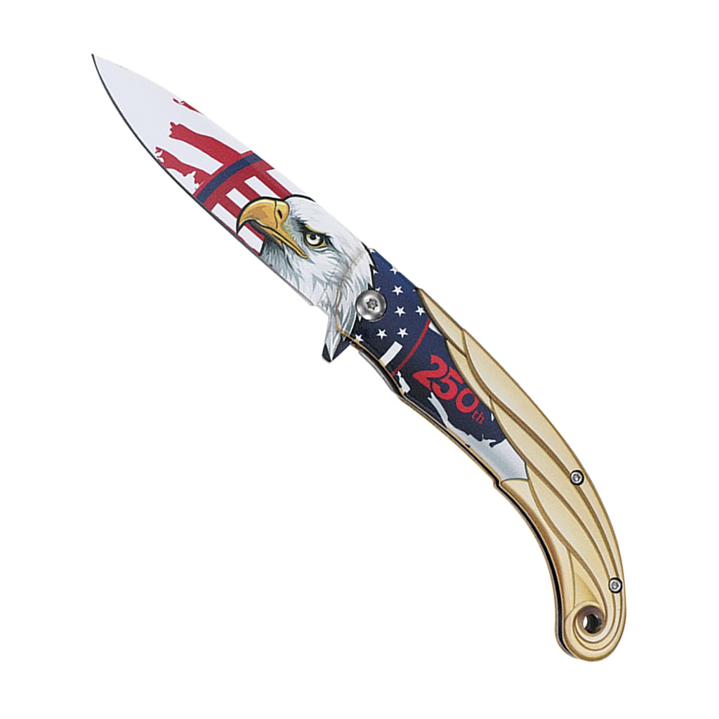 SAMPLE - Eagle Legacy Commemorative Spring-Assisted Knife - Gold USA Flag