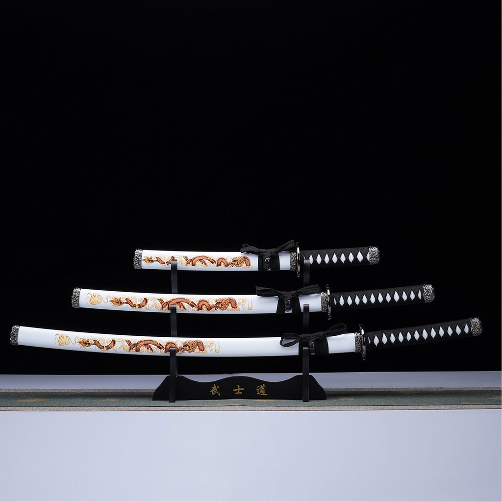 3Pcs White Samurai Sword Set with Stand