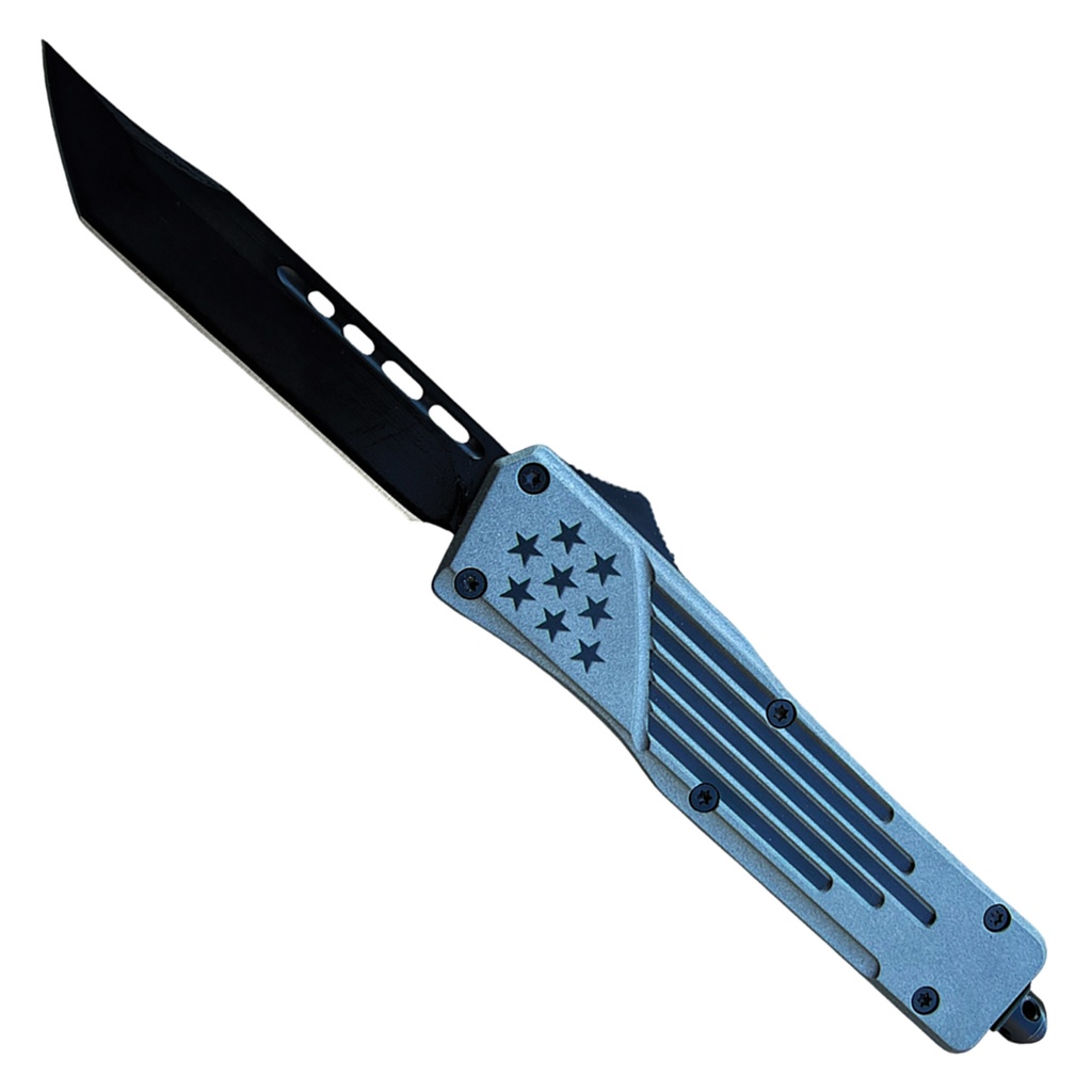 Silent Patriot Tactical OTF Knife - Grey Flag