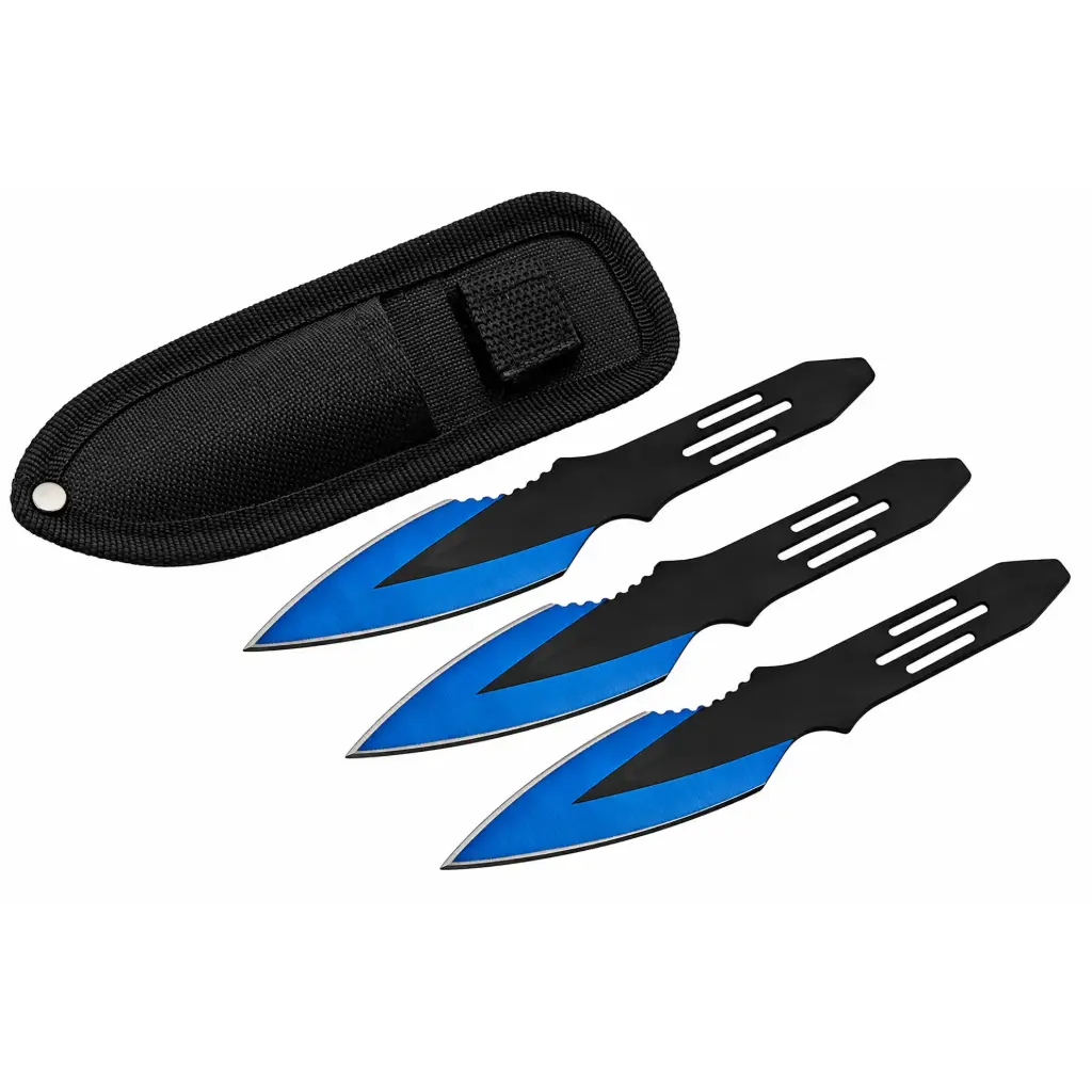 Blue Vector Precision Throwing Knife Set - Satin Steel