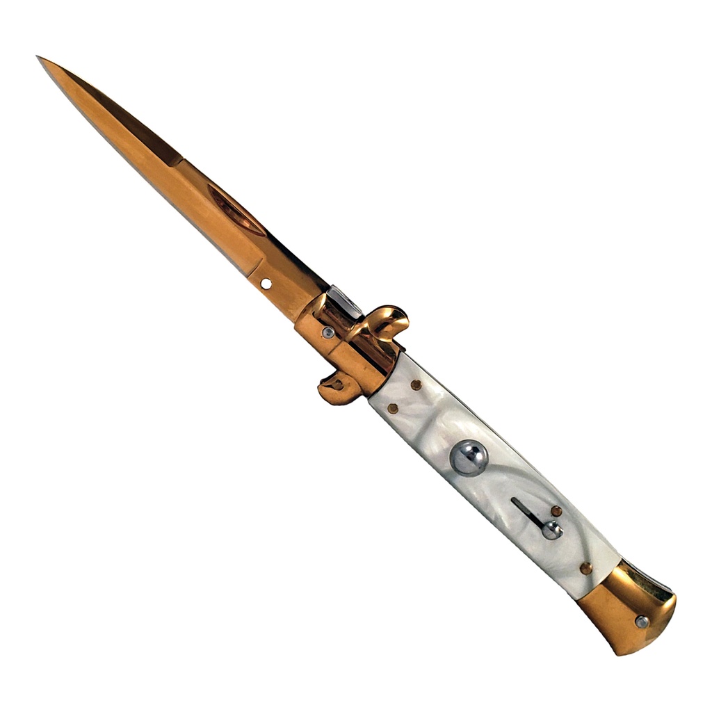 Marble Luxe Stiletto Automatic Knife - White Marble & Gold