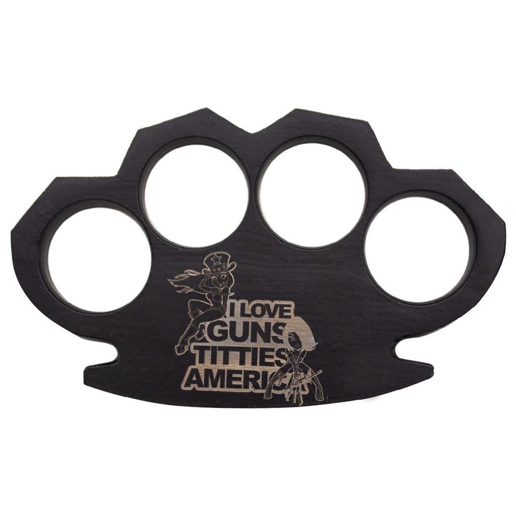 Patriot Anthem Engraved Knuckle Duster Paperweight - Black Steel