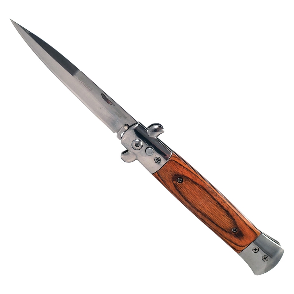 Heritage Bayonet Push-Button Stiletto Switchblade - Red Wood & Silver