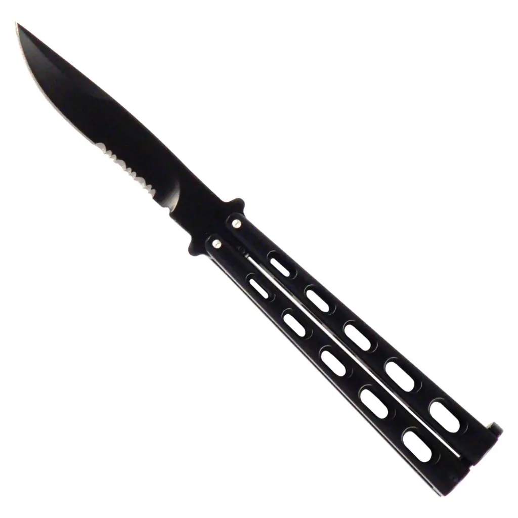 Stealth Serration Utility Butterfly Knife - Black Steel