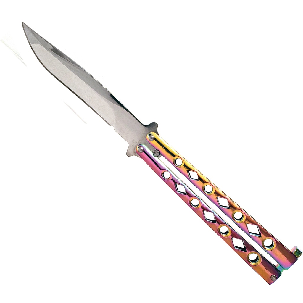 Prism Cutout Street-Ready Butterfly Knife - Rainbow Titanium