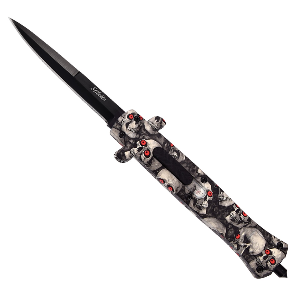 Crimson-Eyed Skull Rapid-Slide OTF Knife - Gray ABS