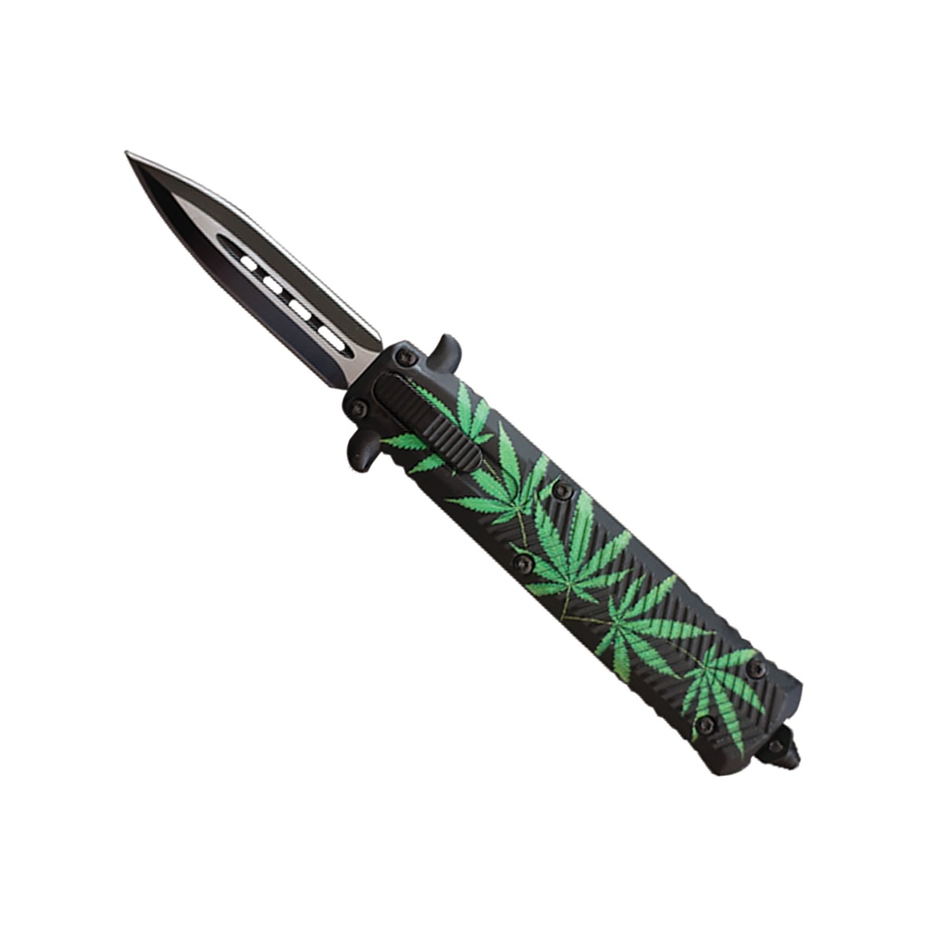 Leaf-Locked Single-Action OTF Dagger - Marijuana Leaf