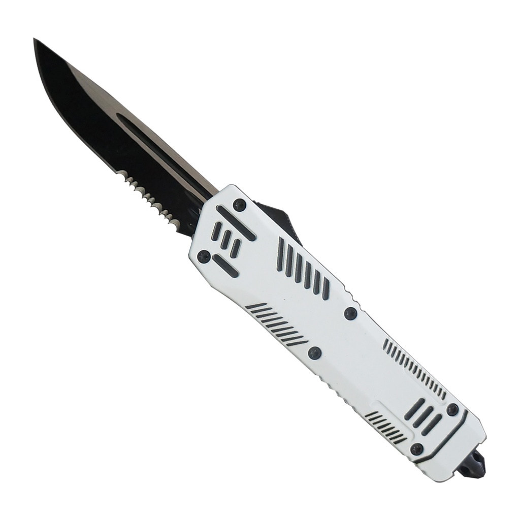 Android Contrast Double-Action OTF Knife - White Aluminum