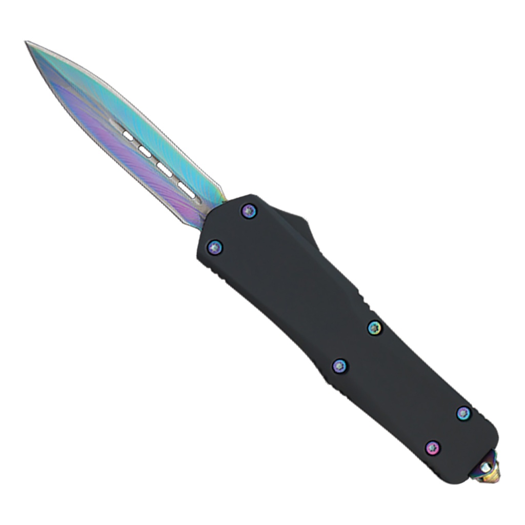 Prism Operator Dual-Edge OTF Knife - Rainbow Damascus