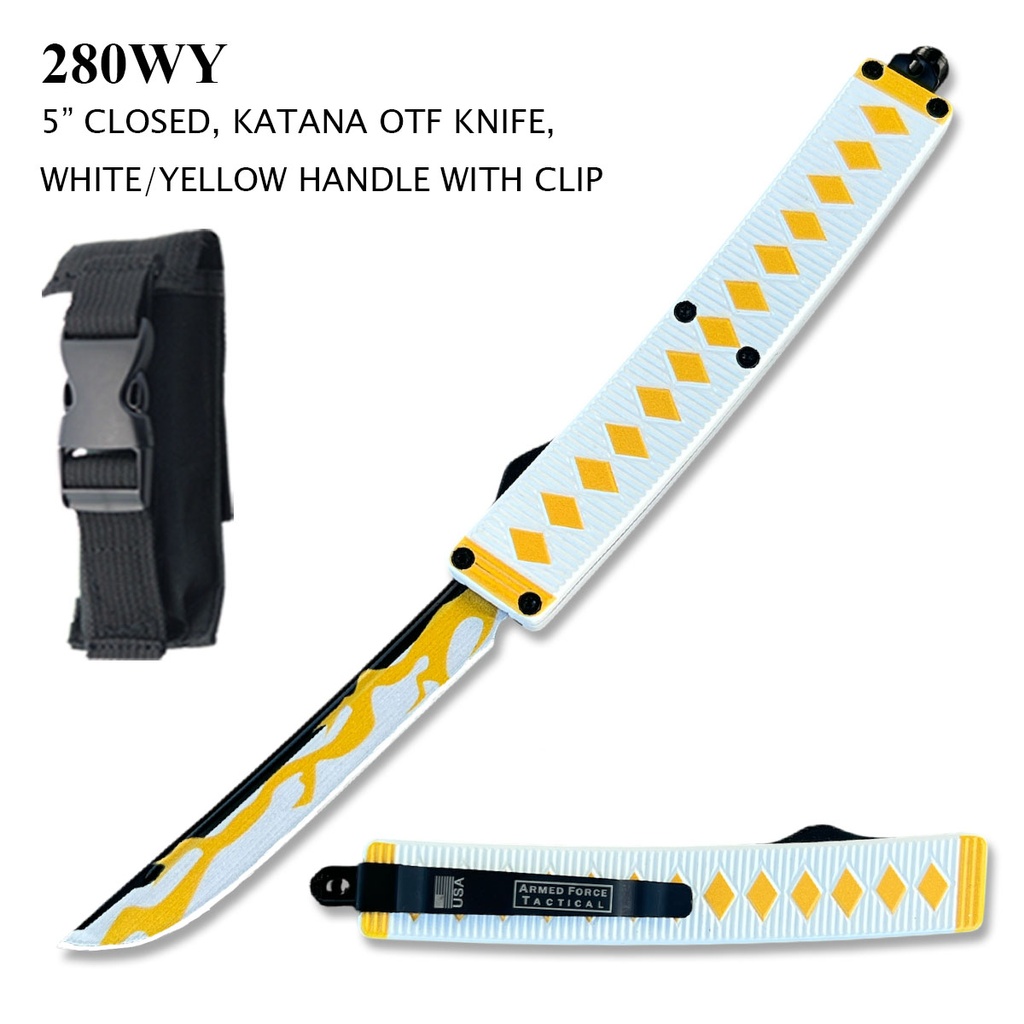 Katana Wrap Quick-Deploy OTF Knife - White/Yellow