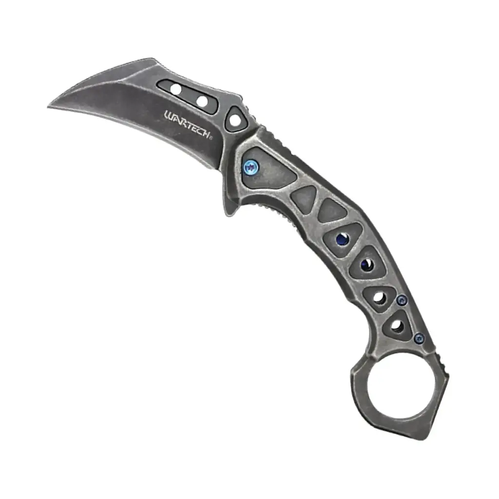 Azure Glide Ring-Control Assisted Karambit Knife - Stonewash Blue