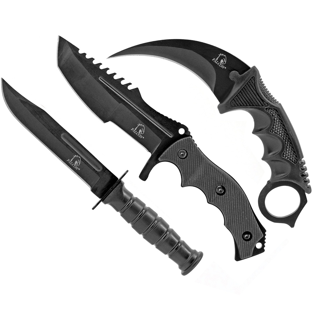 Shadow Talon Stealth Tactical Knife Set - All Black