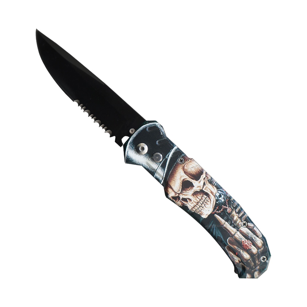Top Hat Skull Quick-Deploy Automatic Knife - Black Blade