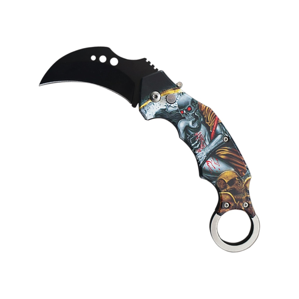 Dead Love Skull Horror Automatic Karambit Knife - Matte Black