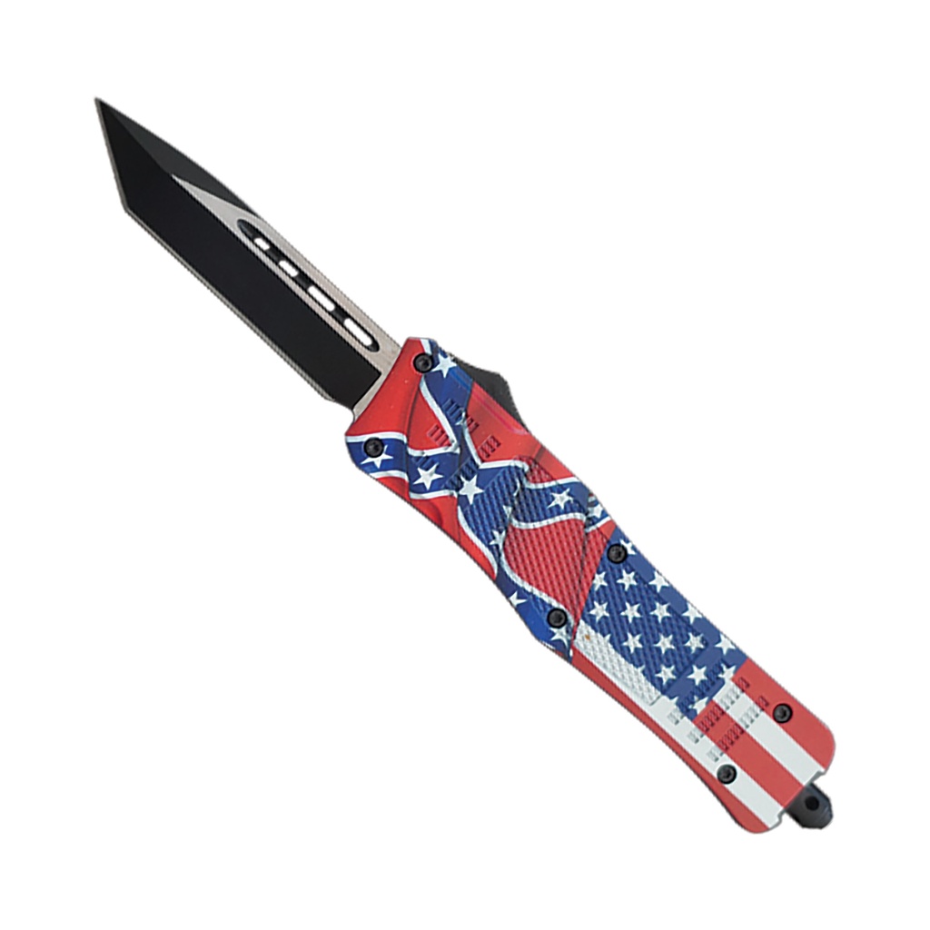 Divided Banner Double-Action OTF Knife - CSA/USA Flag Aluminum