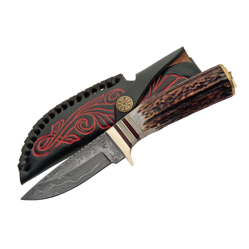 Whitetail Legacy Damascus Skinning Knife - Stag Handle