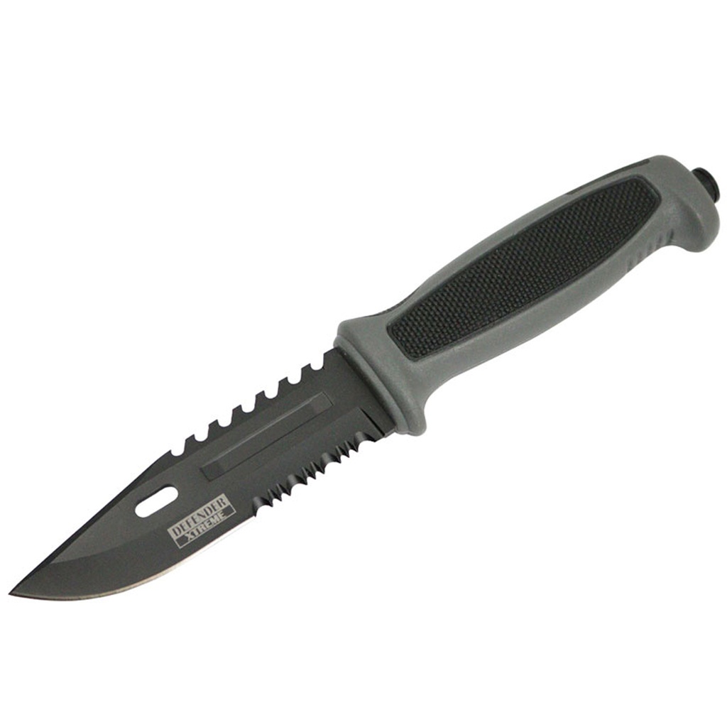Trail Defender Tactical Hunting Knife - Gray Rubber