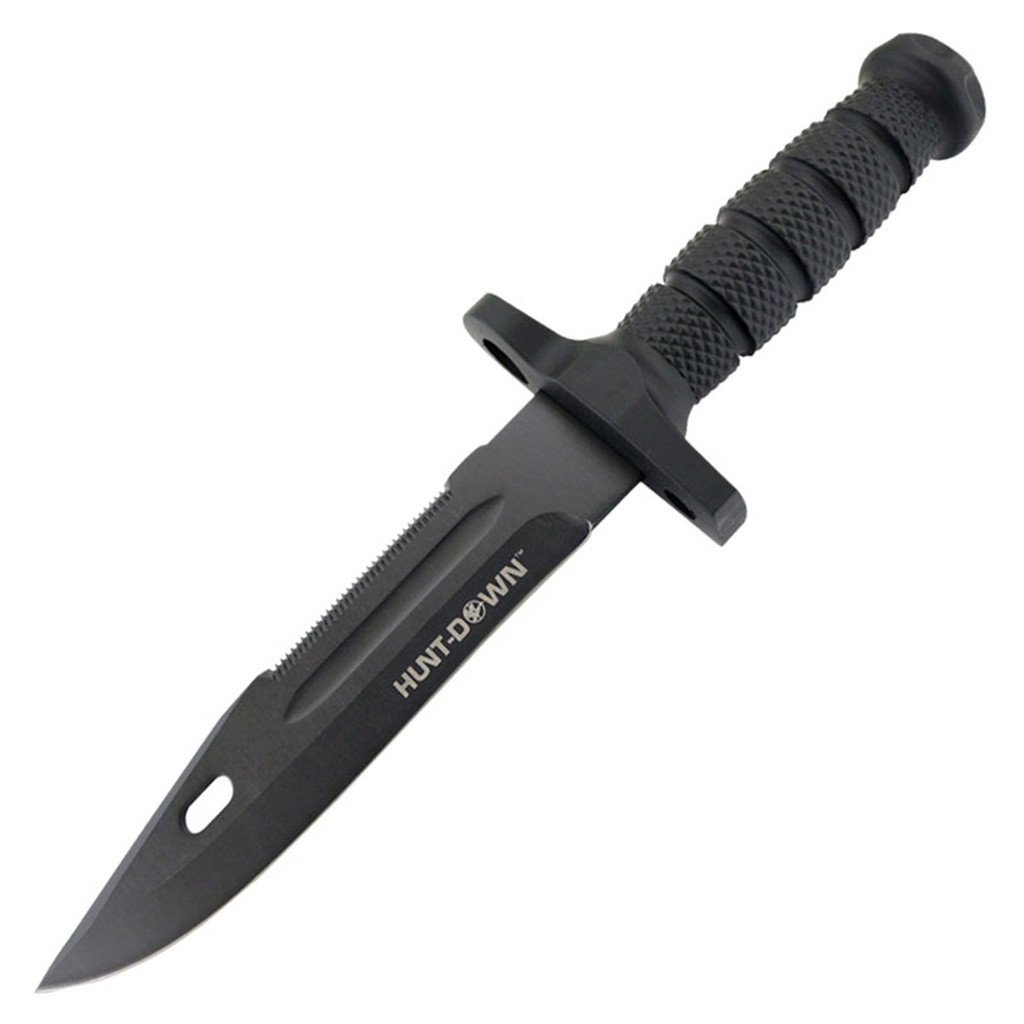 Hunt-Down 12.5" Black Hunting Knife with Rubber Grip Handle