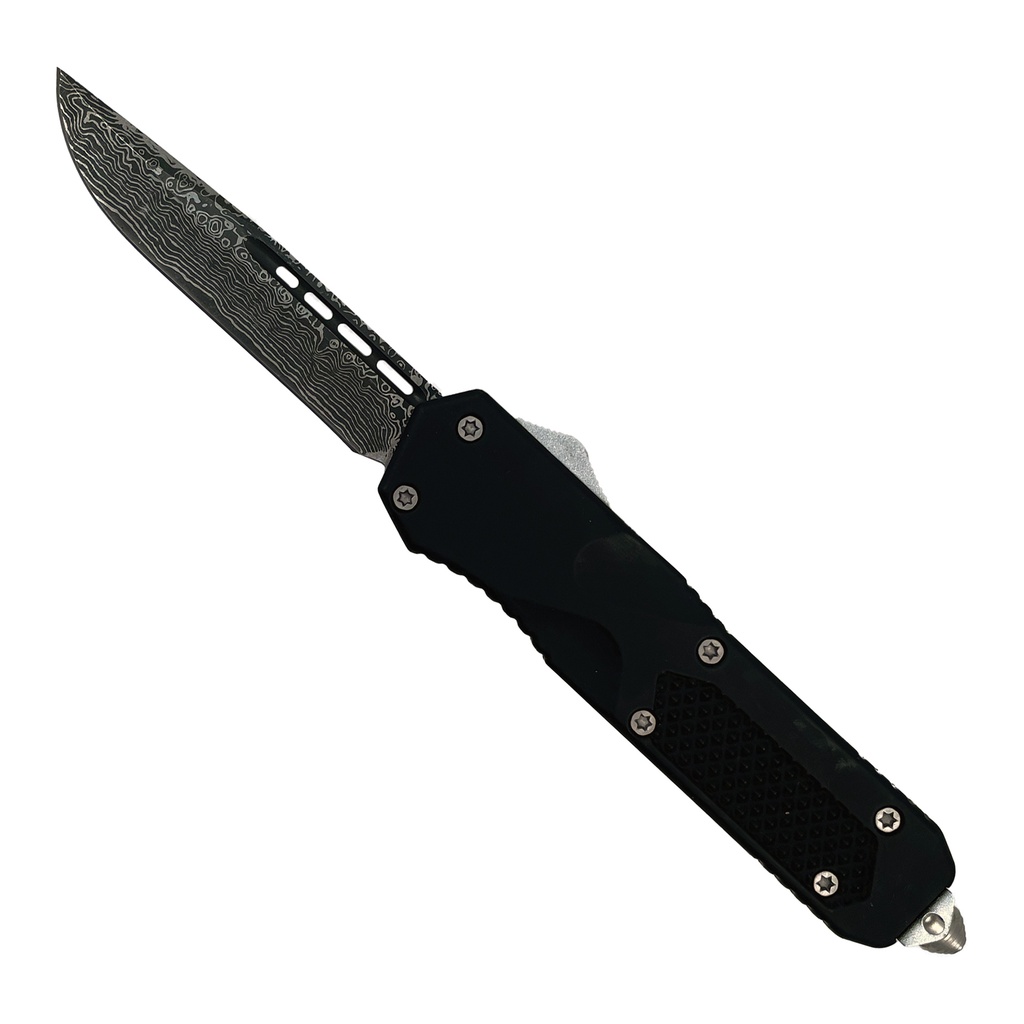 Tactical Damascus Deploy OTF Knife - Black Rubber