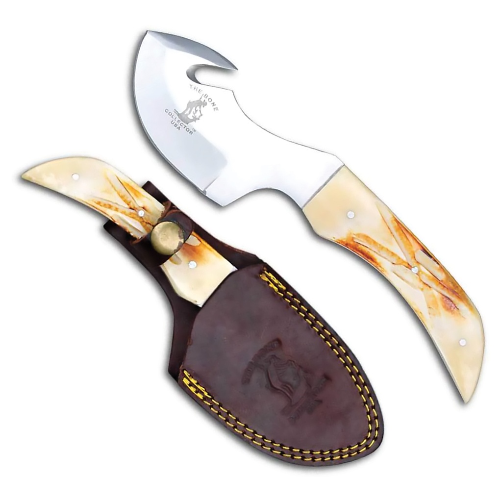 Bone Collector Skinning Knife with Gut Hook - Bone Handle