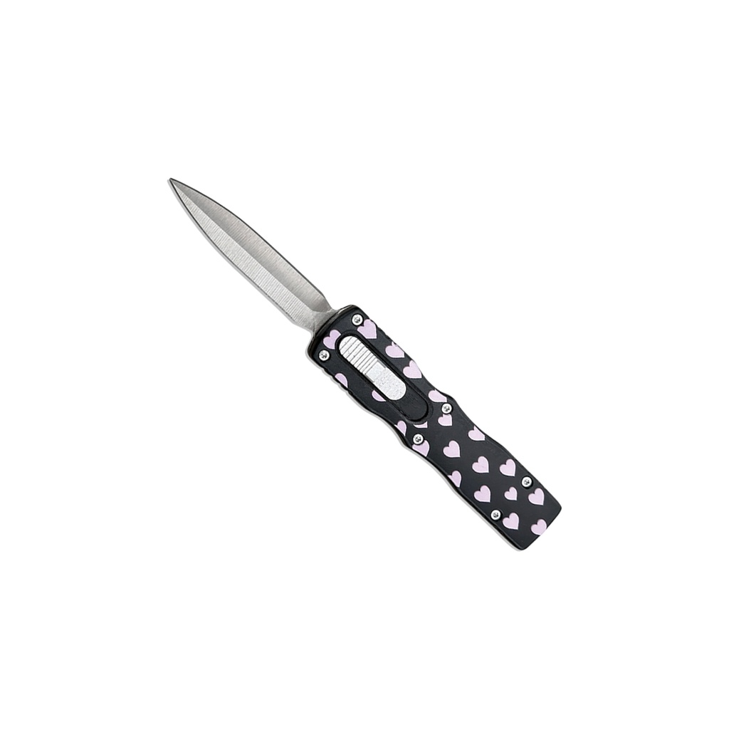 Heartline Snap Micro OTF Knife - Black Pink Hearts