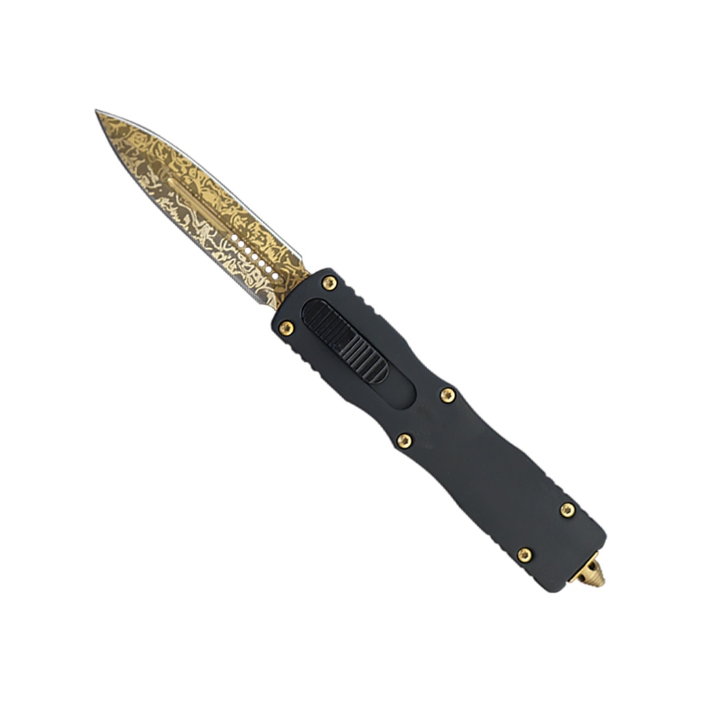 Golden Current Front-Switch OTF Blade - Gold Damascus
