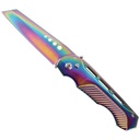 Prism-Edge Push-Button Wharncliffe Automatic Knife - Rainbow Steel